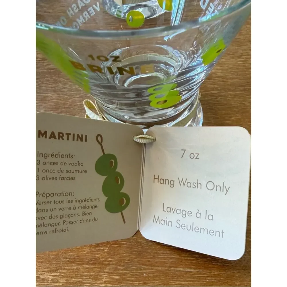 RARE Saks Fifth Ave Martini Glass Set Olive Print 4pc NWT